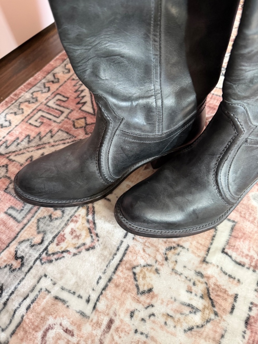 Frye Black Leather Mid-Calf Heeled Boots - Picture 4 of 8